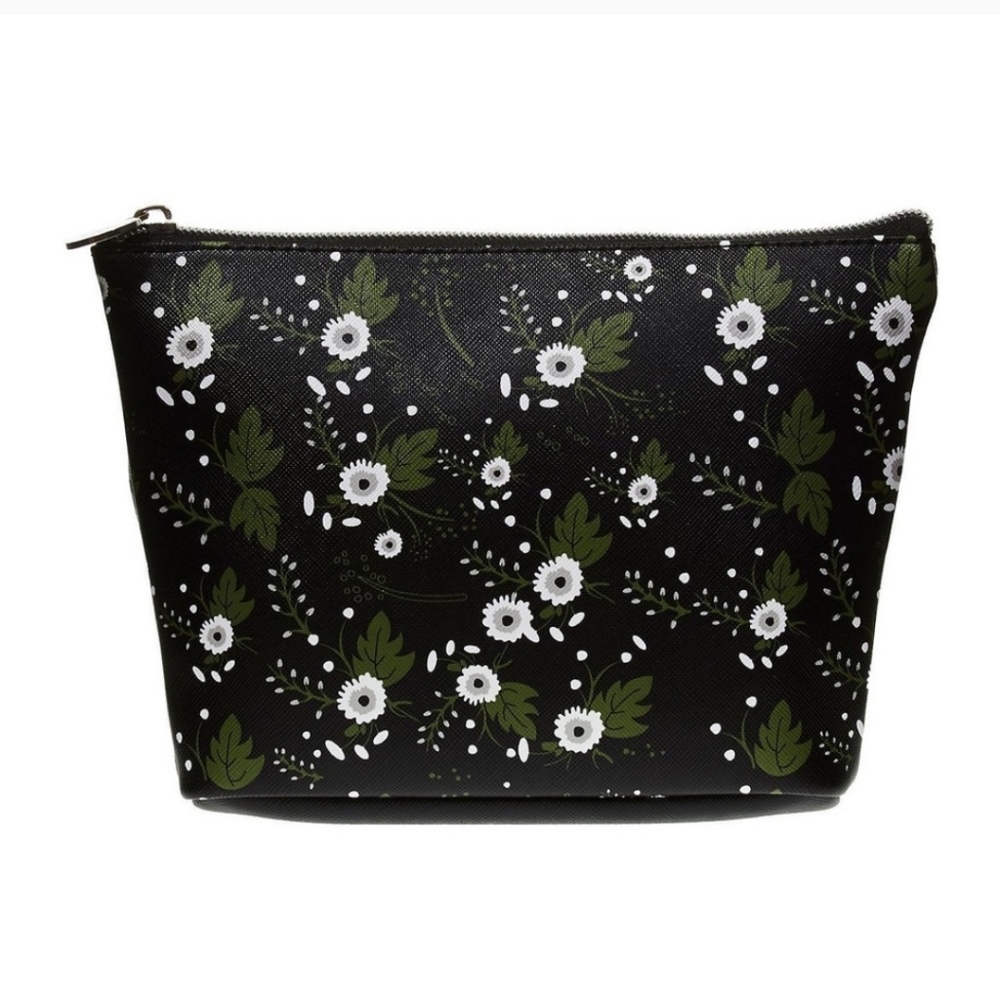 Dabney Lee Black Floral Double Sided Zip Top Cosmetic Makeup Anything Bag.